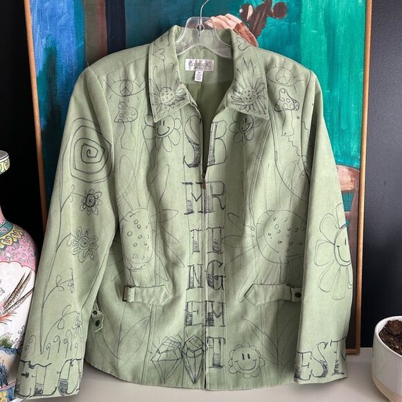 Conrad C Stylish Green Patterned Blazer Hand Drawn 14 - Picture 16 of 16